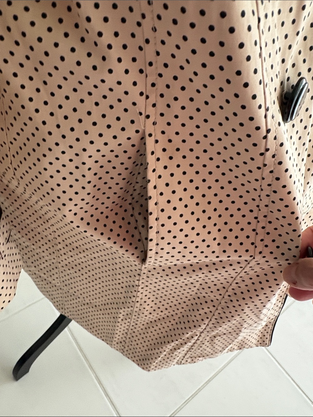 White House Black Market Beige Polka Dot Trench Coat with Black Trim with pocket - Picture 11 of 11